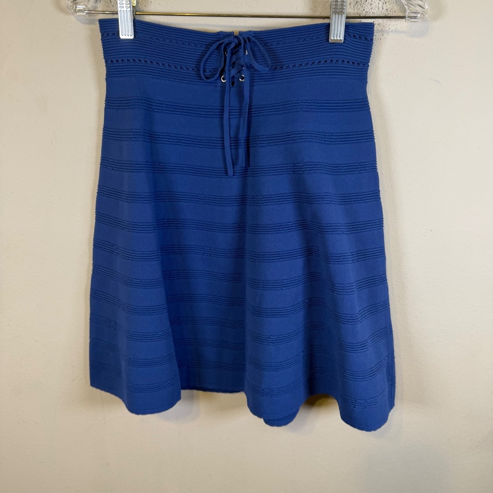 Sandro Womens Knit Skirt Lace Up Front Blue Size 2